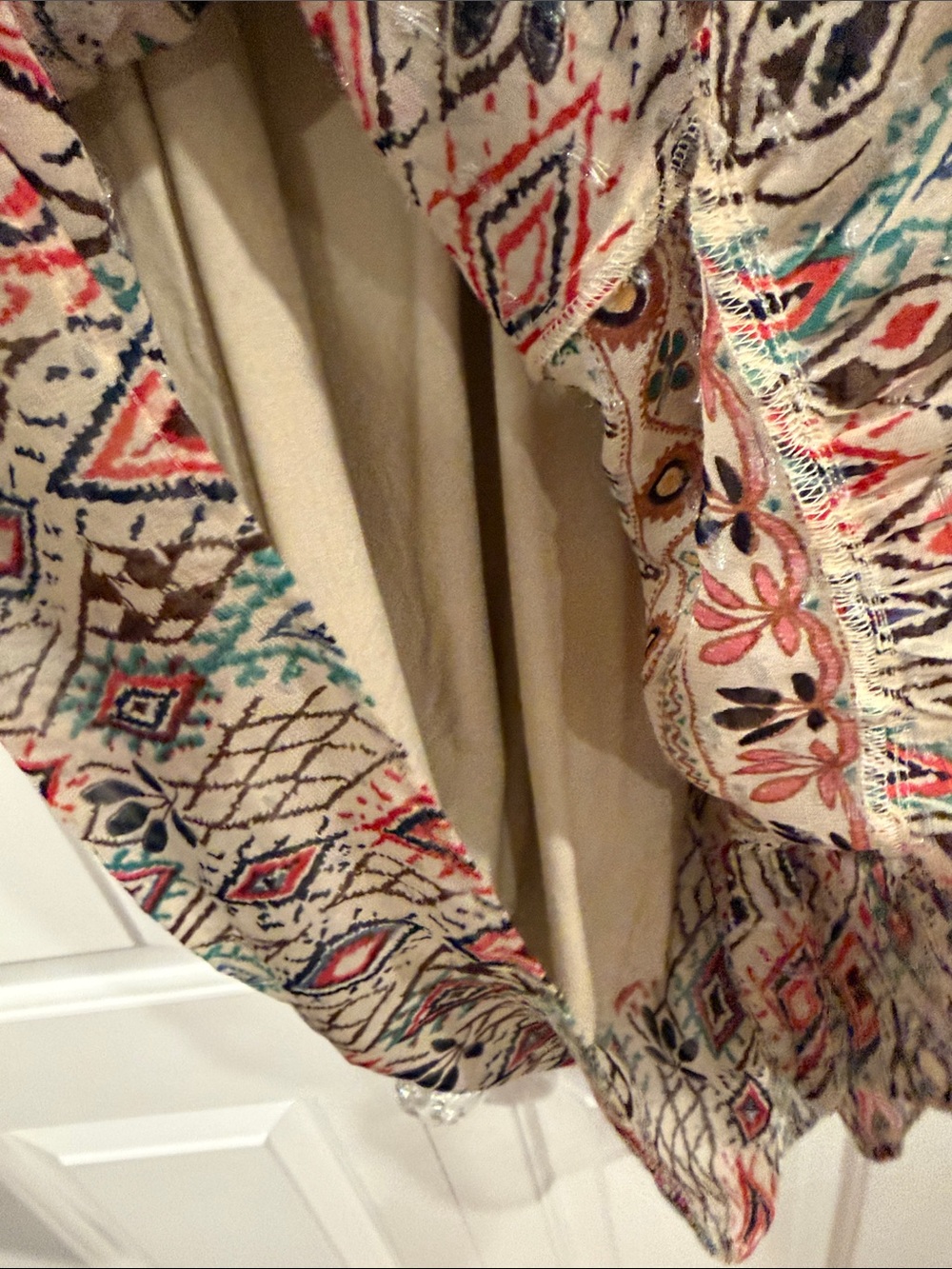 Velvet by Graham & Spencer Cream Boho Midi Dress with Coral & Teal Diamond sm - Picture 6 of 7